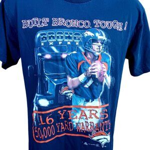 Large Vintage T-shirt 1998 Denver Broncos 6 Years 50000 Yard Warranty Blue 90s